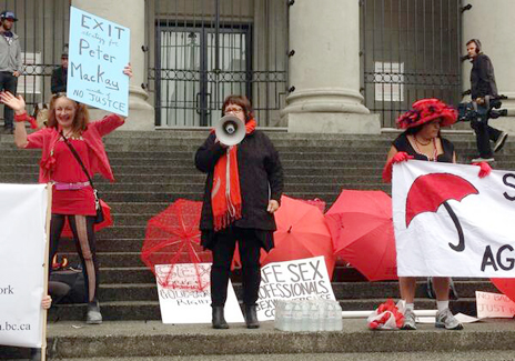 MP Libby Davies speaking out against Bill C-36 at the Red Umbrella March. Photo: Sarah Allen