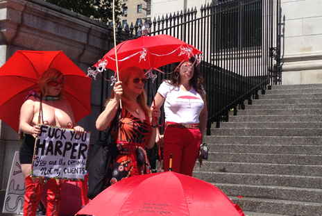 Red Umbrella March hard-core supporters gather on the Art Gallery steps. Courtesy: Kerry Porth